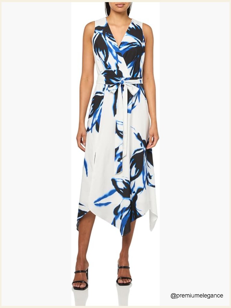 Asymmetrical Surplice Cocktail Dress Sleeveless Wrap Midi Floral